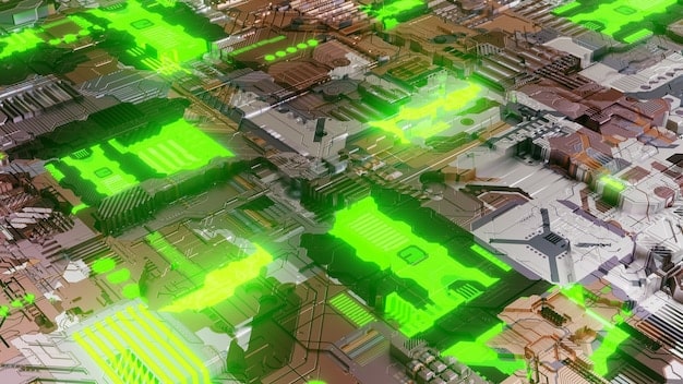 Image showing a network diagram of a smart grid, with cybersecurity measures highlighted, illustrating how energy infrastructure is being protected from cyberattacks.