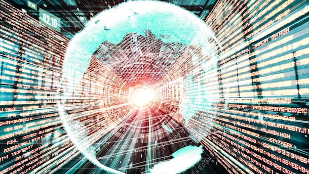 A digital illustration of interconnected data points forming a global network, with a magnifying glass hovering over a specific area, symbolizing intelligence analysis in counterterrorism.