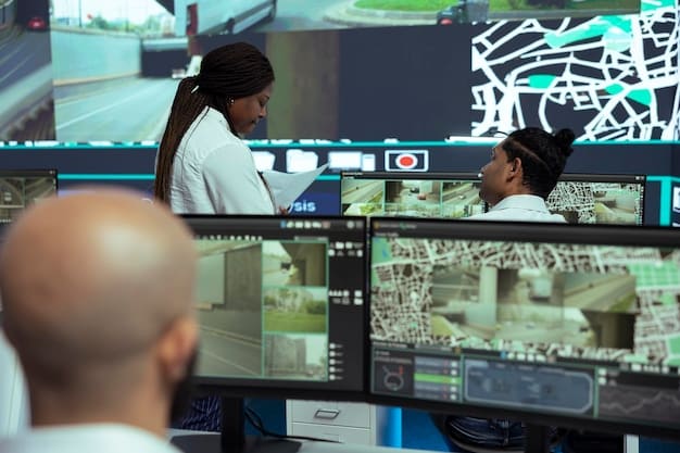 A photograph of a secure operations room, with multiple screens displaying data streams, maps, and real-time information, emphasizing the technological aspect of intelligence gathering.