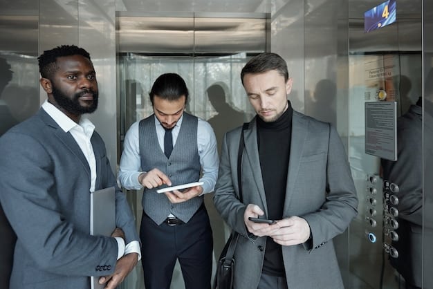 A diverse group of cybersecurity professionals, including government officials and private sector executives, collaborating around a large digital display showing network diagrams and threat intelligence, symbolizing public-private partnership in action.