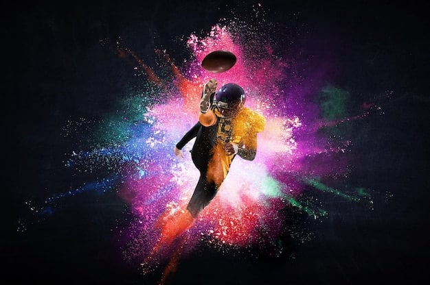 Action shot of a star quarterback throwing a pass in a college football game. The stadium is filled with cheering fans, and the team colors are vibrant.