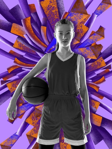 A collage featuring images of prominent female athletes from various sports, such as soccer, basketball, tennis, and gymnastics. Each athlete should be in action and displaying strong emotion, reflecting their dedication and passion for their sport.