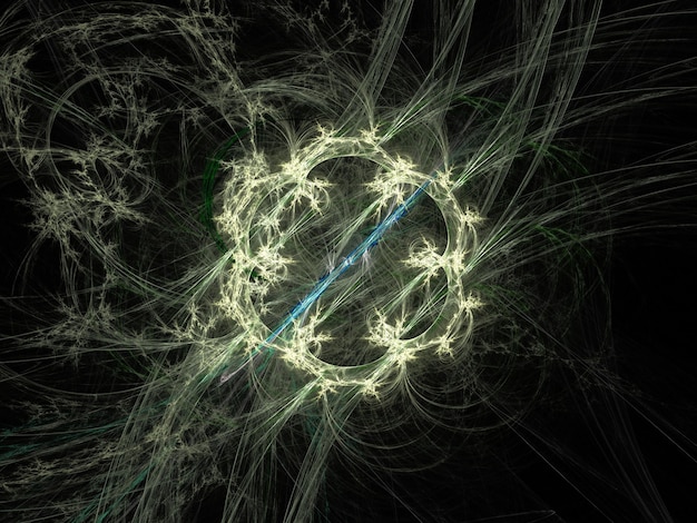 A stylized depiction of quantum bits (qubits) interacting within a complex, glowing network, representing the abstract nature of quantum computing.