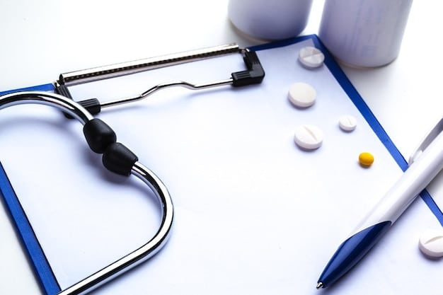 A stethoscope resting on a prescription pad, with the logos of various pharmaceutical companies blurred in the background. The image symbolizes the healthcare industry and the focus on pharmaceutical pricing and competition.