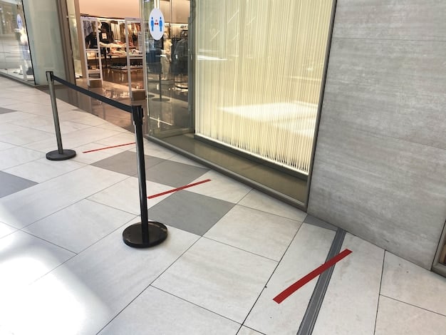 An empty retail store with closed signs, conveying the challenges faced by the retail sector due to online shopping and changing consumer behaviors. The image should evoke a sense of decline and economic shift.