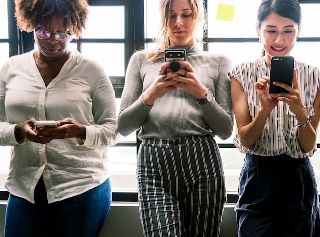 A diverse group of people using various electronic devices (smartphones, laptops, tablets) with secure lock symbols overlaid on the screens. The image signifies the integration of technology in everyday life and the importance of digital security.