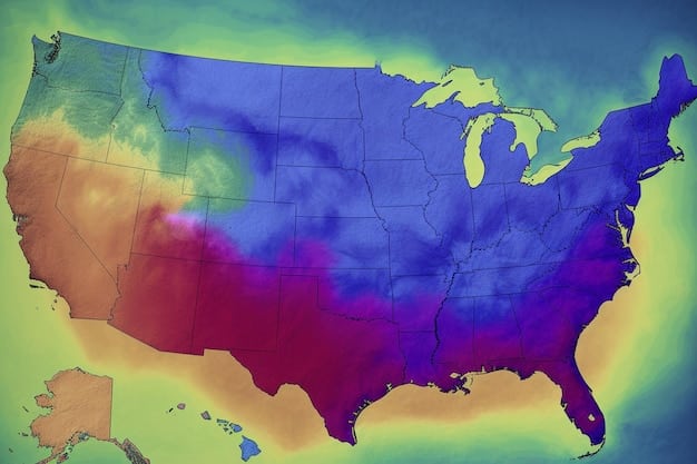 A stylized map of the United States with heat signatures concentrated on coastal areas and central plains, overlaid with icons representing different climate impacts like wildfires, floods, and droughts, symbolizing climate resilience efforts.