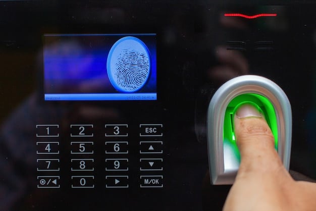 A detailed, close-up image of a secure, electronic voting machine being used, with a padlock icon digitally superimposed over the screen, emphasizing election security and integrity.