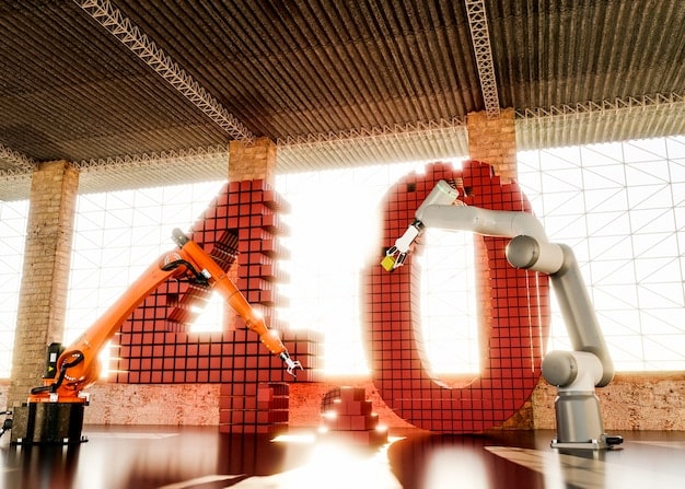 Side-by-side images comparing traditional factory production with automated, high-tech manufacturing, symbolizing the evolution of labor and industry due to trade.