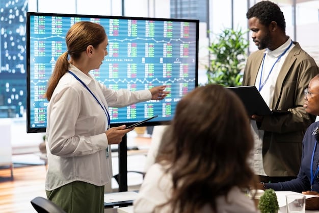 A diverse group of investors in a modern trading floor setting, watching multiple screens displaying stock market data and financial news, reflecting market response.